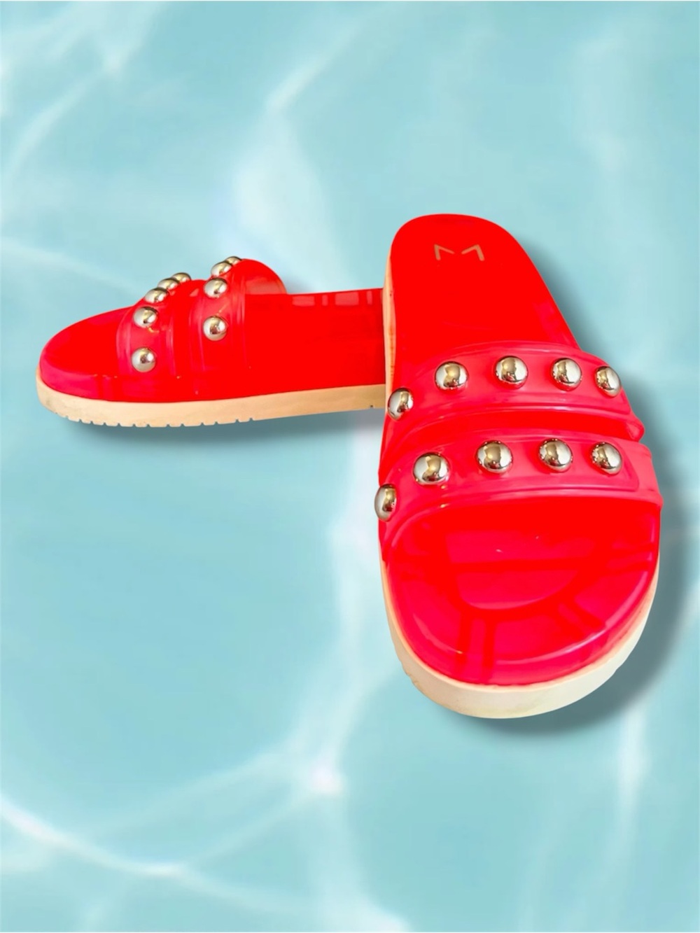 MARC FISHER Women PINK Plastic Studded Slides Slip-On Flip Flop Sandals Shoes 9M